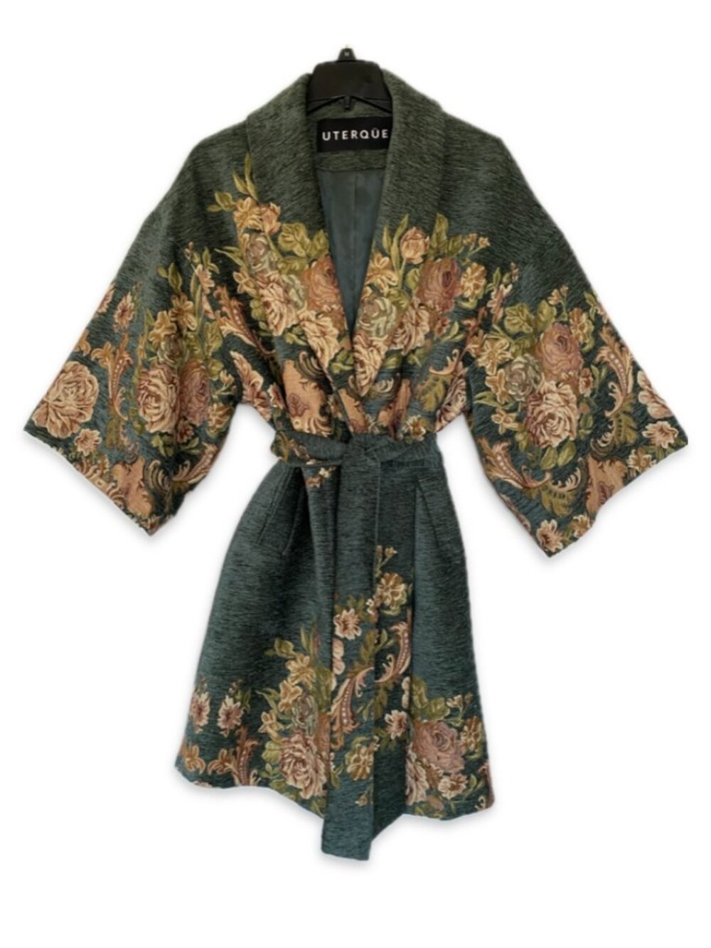 UTERQÜE jacquard oversized coat - moss green (rare)